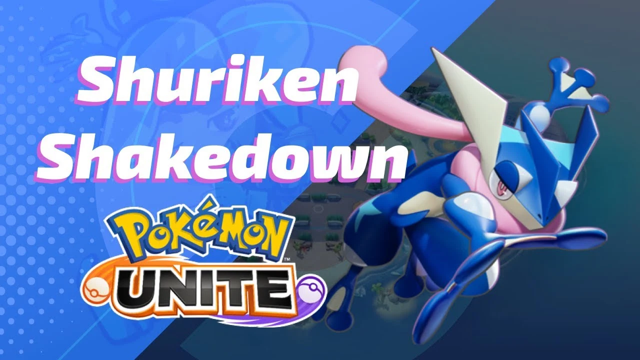 Greninja w pozie ninja, rzucający shurikeny wodne
