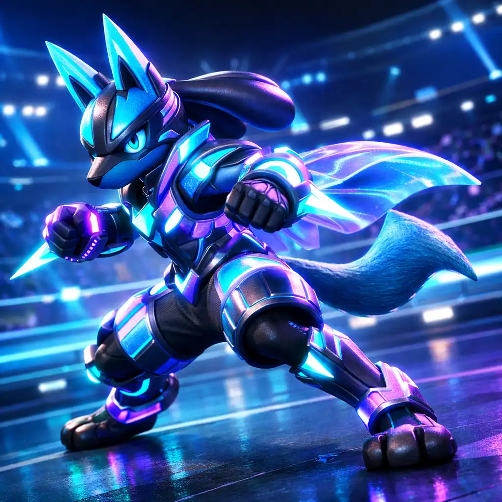Lucario w futurystycznym, świecącym Holowear