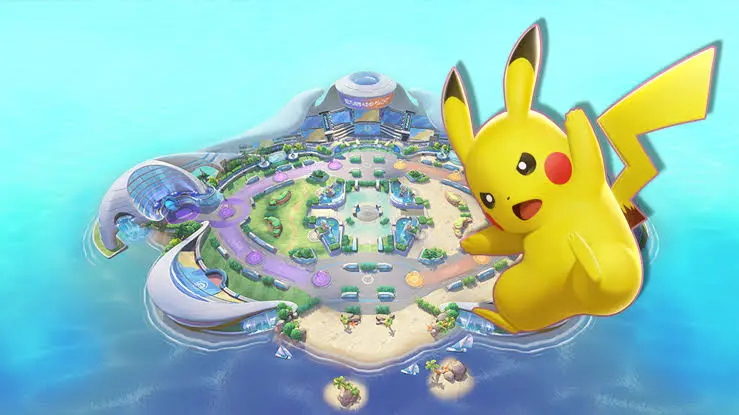 Pikachu wykonuje Unite Move Thunderstorm na arenie Aeos Island